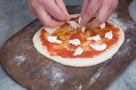 Pizza making at Caldesi